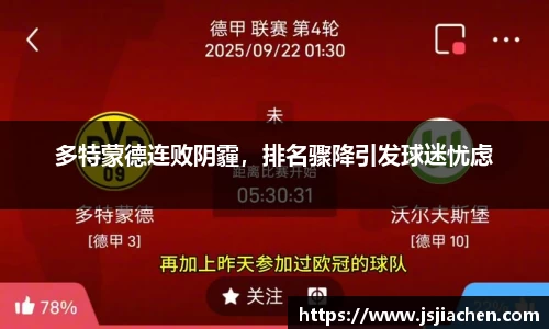 多特蒙德连败阴霾，排名骤降引发球迷忧虑